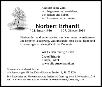 Anzeige von Norbert Erhardt von Kölner Stadt-Anzeiger / Kölnische Rundschau / Express