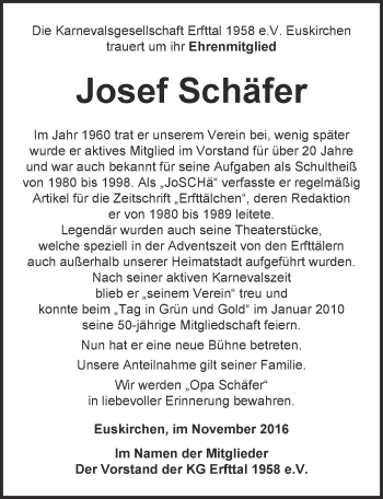 Anzeige von Josef Schäfer von  Blickpunkt Euskirchen 