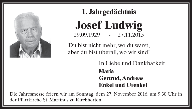  Traueranzeige für Josef Ludwig vom 23.11.2016 aus  Werbepost 