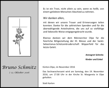 Anzeige von Bruno Schmitz von Kölner Stadt-Anzeiger / Kölnische Rundschau / Express
