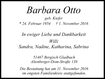 Anzeige von Barbara Otto von Kölner Stadt-Anzeiger / Kölnische Rundschau / Express