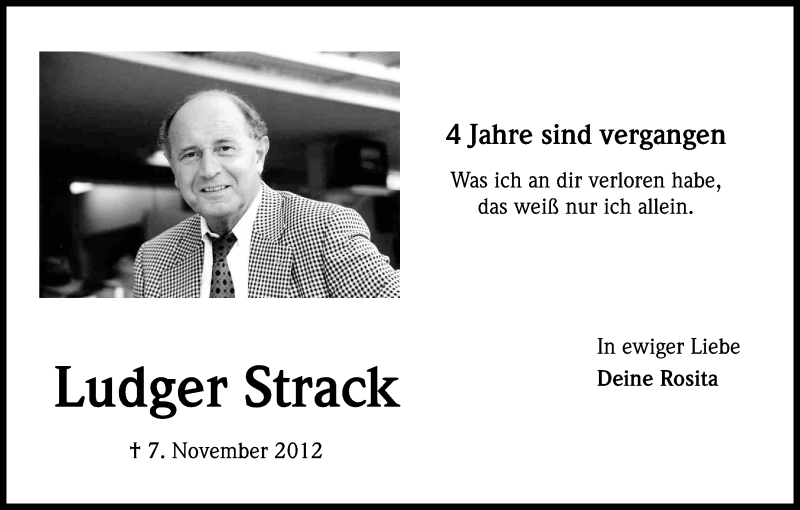  Traueranzeige für Ludger Strack vom 05.11.2016 aus Kölner Stadt-Anzeiger / Kölnische Rundschau / Express