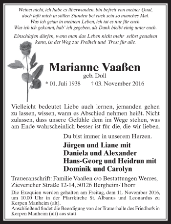 Anzeige von Marianne Vaaßen von  Werbepost 