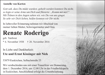 Anzeige von Renate Roderigo von  Blickpunkt Euskirchen 