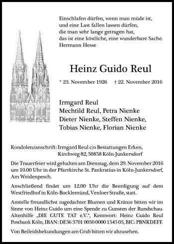 Anzeige von Heinz Guido Reul von Kölner Stadt-Anzeiger / Kölnische Rundschau / Express