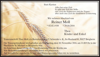 Anzeige von Reiner Moll von  Sonntags-Post 