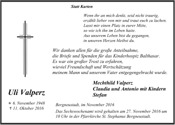 Anzeige von Uli Valperz von  Anzeigen Echo 