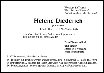 Anzeige von Helene Diederich von Kölner Stadt-Anzeiger / Kölnische Rundschau / Express