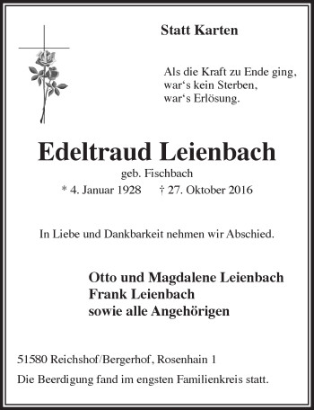 Anzeige von Edeltraud Leienbach von  Anzeigen Echo 