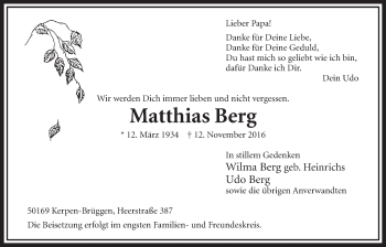 Anzeige von Matthias Berg von  Sonntags-Post 