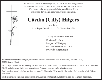 Anzeige von Cäcilia Hilgers von  Werbepost 