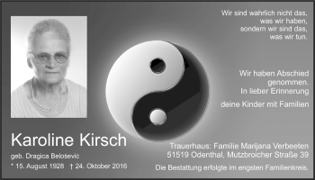 Anzeige von Karoline Kirsch von  Bergisches Handelsblatt 