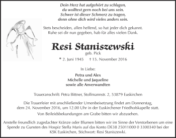 Anzeige von Resi Staniszewski von  Blickpunkt Euskirchen 