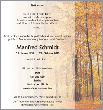 Anzeige von Manfred Schmidt von  Anzeigen Echo 