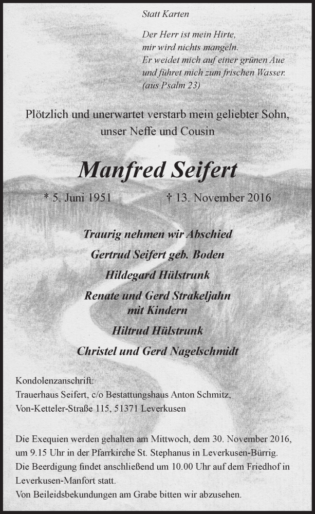  Traueranzeige für Manfred Seifert vom 23.11.2016 aus  Lokale Informationen 