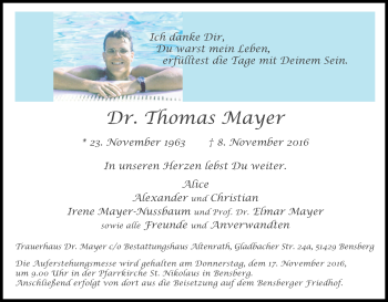 Anzeige von Thomas Mayer von Kölner Stadt-Anzeiger / Kölnische Rundschau / Express