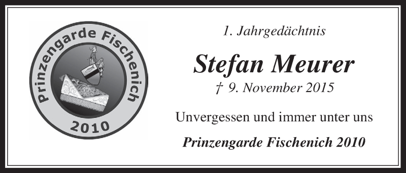  Traueranzeige für Stefan Meurer vom 09.11.2016 aus  Wochenende 