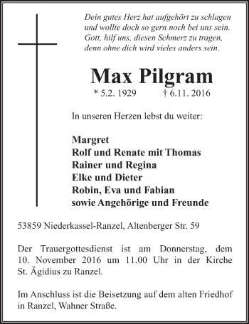 Anzeige von Max Pilgram von  Extra Blatt 
