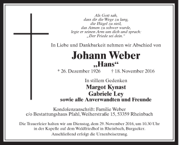 Anzeige von Johann Weber von  Schaufenster/Blickpunkt 