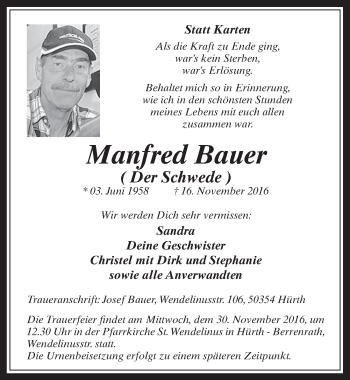 Anzeige von Manfred Bauer von  Wochenende 