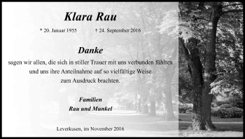 Anzeige von Klara Rau von Kölner Stadt-Anzeiger / Kölnische Rundschau / Express