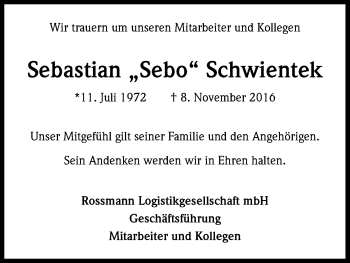 Anzeige von Sebastian Schwientek von Kölner Stadt-Anzeiger / Kölnische Rundschau / Express