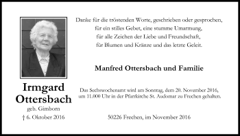 Anzeige von Irmgard Ottersbach von Kölner Stadt-Anzeiger / Kölnische Rundschau / Express