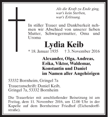 Anzeige von Lydia Keib von  Schaufenster/Blickpunkt 