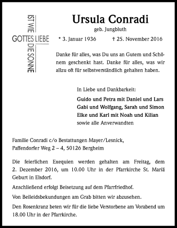 Anzeige von Ursula Conradi von Kölner Stadt-Anzeiger / Kölnische Rundschau / Express