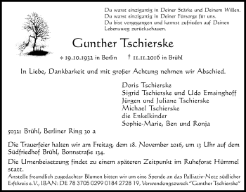 Anzeige von Gunther Tschierske von Kölner Stadt-Anzeiger / Kölnische Rundschau / Express