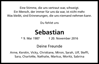 Anzeige von Sebastian  von Kölner Stadt-Anzeiger / Kölnische Rundschau / Express