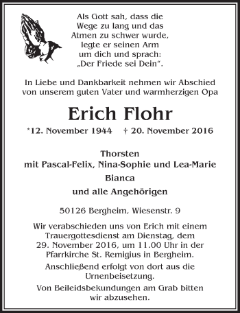 Anzeige von Erich Flohr von  Sonntags-Post 