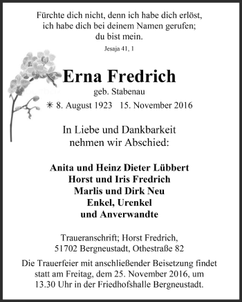 Anzeige von Erna Fredrich von  Anzeigen Echo 