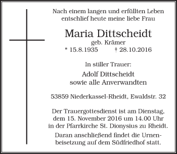 Anzeige von Maria Dittscheidt von  Extra Blatt 
