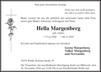 Anzeige von Hella Margenberg von  Anzeigen Echo 
