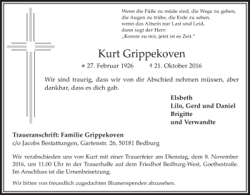 Anzeige von Kurt Grippekoven von  Werbepost 