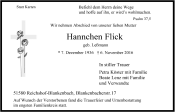Anzeige von Hannchen Flick von  Anzeigen Echo 
