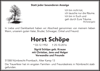 Anzeige von Horst Schöpe von  Anzeigen Echo  Lokalanzeiger 
