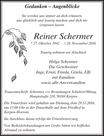 Anzeige von Reiner Schermer von  Sonntags-Post 