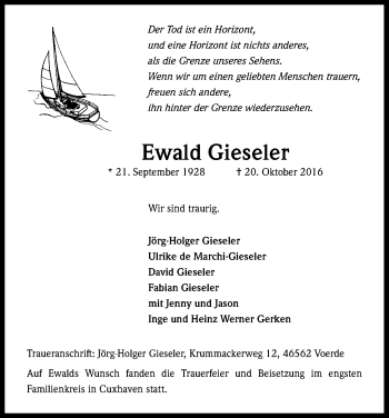 Anzeige von Ewald Gieseler von Kölner Stadt-Anzeiger / Kölnische Rundschau / Express