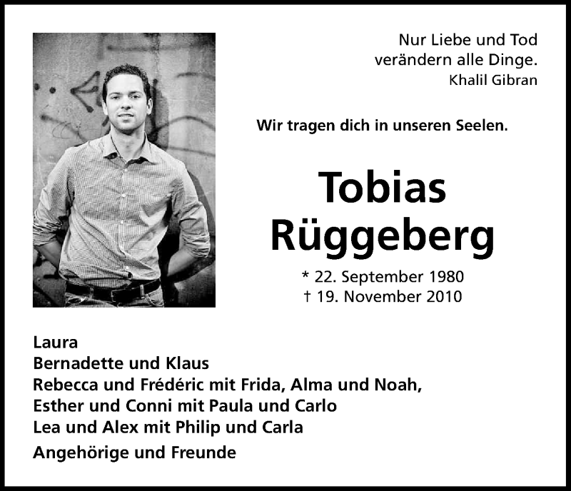  Traueranzeige für Tobias Rüggeberg vom 19.11.2016 aus Kölner Stadt-Anzeiger / Kölnische Rundschau / Express