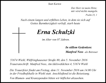 Anzeige von Erna Schulzki von Kölner Stadt-Anzeiger / Kölnische Rundschau / Express
