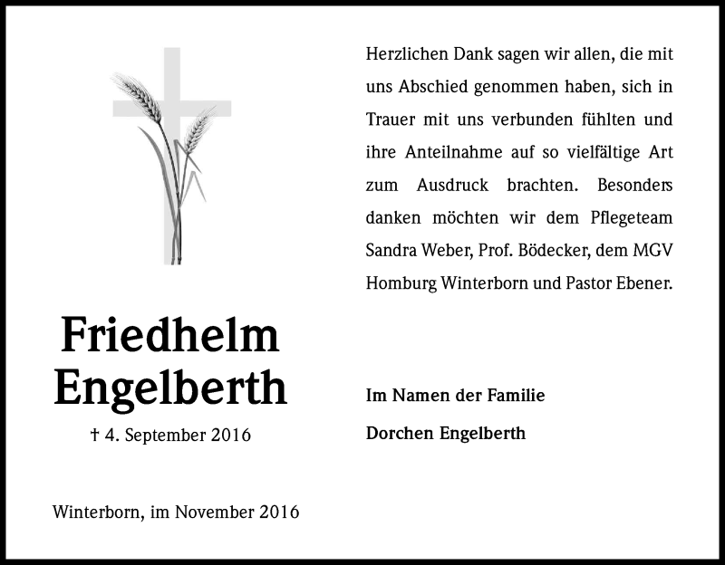  Traueranzeige für Friedhelm Engelberth vom 05.11.2016 aus Kölner Stadt-Anzeiger / Kölnische Rundschau / Express