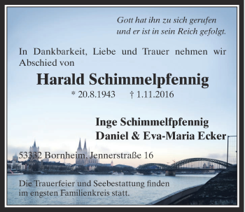 Anzeige von Harald Schimmelpfennig von  Schaufenster/Blickpunkt 