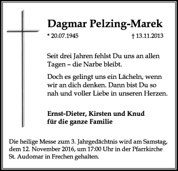 Anzeige von Dagmar Pelzing-Marek von Kölner Stadt-Anzeiger / Kölnische Rundschau / Express