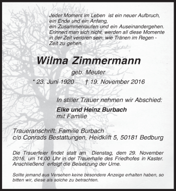 Anzeige von Wilma Zimmermann von  Werbepost 