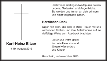 Anzeige von Karl-Heinz Bitzer von  Lokalanzeiger 