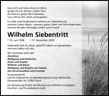 Anzeige von Wilhelm Siebentritt von Kölner Stadt-Anzeiger / Kölnische Rundschau / Express