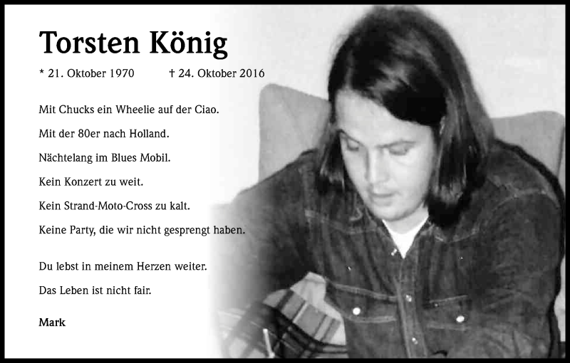  Traueranzeige für Torsten König vom 03.11.2016 aus Kölner Stadt-Anzeiger / Kölnische Rundschau / Express