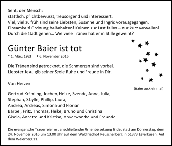 Anzeige von Günter Baier von Kölner Stadt-Anzeiger / Kölnische Rundschau / Express